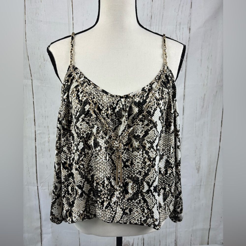 INC International Concepts Snake Print Blouse Top Chain Accessory Cold Shoulder